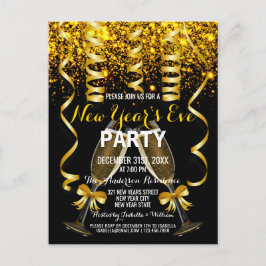 Elegant Guld Svarta nyårsinbjudan till Kväll-parti Vykort