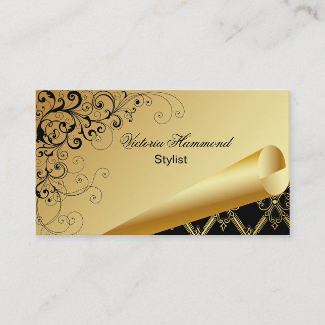 Elegant guld- & svartvisitkort visitkort (Framsida)