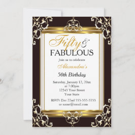 Elegant Guld Svartvit 50th Fabulous Birthday Inbjudningar