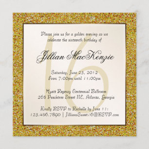 Elegant Guld Sweet 16 Faux Glitter Inbjudan