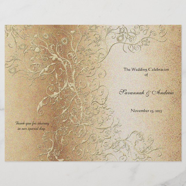 Elegant Guld Swirl med Bröllopsprogrammet Svart te (Framsida)