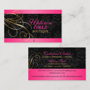 Elegant Guld Swirls and Black Damask Visitkort