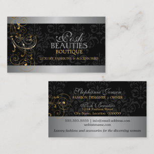 Elegant Guld Swirls and Black Damask Visitkort