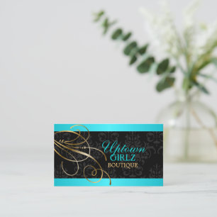Elegant Guld Swirls and Black Damask Visitkort