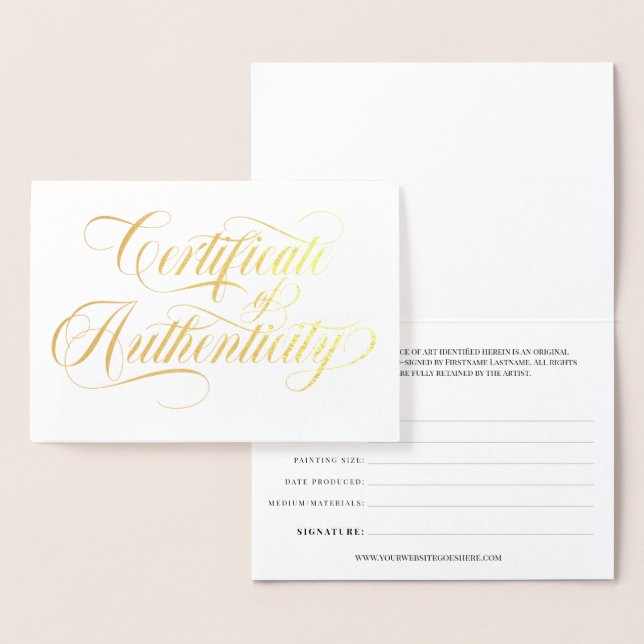 Elegant Guld Swirls Authenticity-certifikat Folierat Kort (Display)