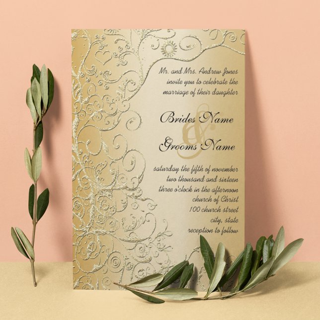 Elegant Guld Swirls Black Font Bröllopinbjudan Inbjudningar (Skapare uppladdad)