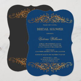 Elegant Guld Swirls Blue Inbjudningar