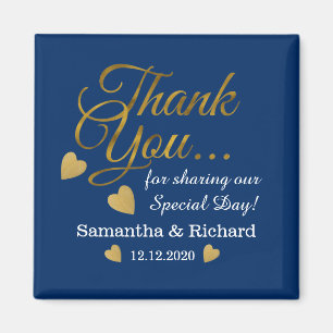Elegant Guld Tack Blue Wedding Favor Magnet