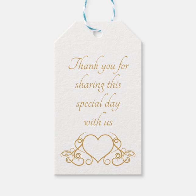 Elegant Guld Tack Heart Wedor Favor Party Presentetikett (Framsidan)