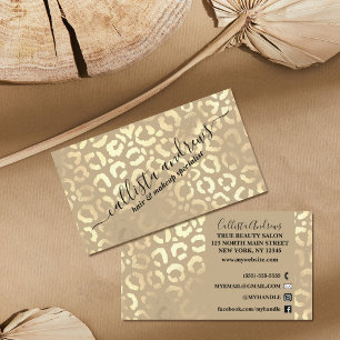 Elegant Guld Taupe Leopard Cheetah Animal Print Visitkort
