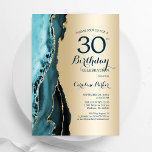 Elegant Guld Teal Agate 30års födelsedag Inbjudningar<br><div class="desc">Partiinbjudan till Teal och guld agate 30års födelsedag. Elegantens moderna design med vattenfärgad bakgrund,  faux glitter guld och typsnitt för färgskript. Trendig inbjudan-kortets perfekt för en snyggt kvinnor i firande. Skrivna Zazzle-inbjudningar eller digital utskrivbar mall för omedelbar nedladdning.</div>