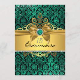Elegant guld teal-damask Quinceanera-inbjudan Inbjudningar