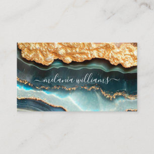 Elegant Guld Teal Marble Agate Geode QR-kod Visitkort