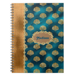 Elegant Guld Teal Metallic Snäckas Personalize Nam Anteckningsbok