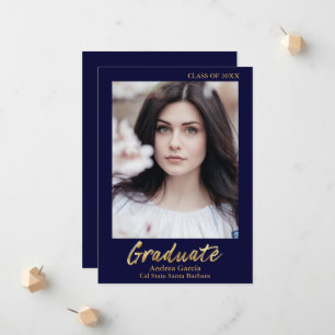 Elegant Guld Text Mörk blått Student-foto Meddelande