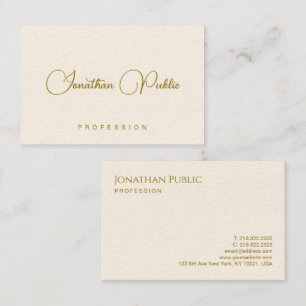 Elegant Guld-text Namnteckning Cream Typography Visitkort