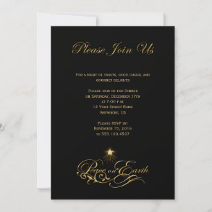 Elegant Guld Text Peace on Earth Black Inbjudan