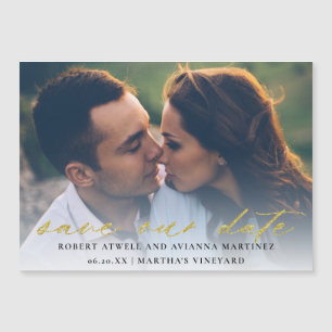 Elegant Guld-textfoto Bröllop spara datum Magnetisk Inbjudningskort