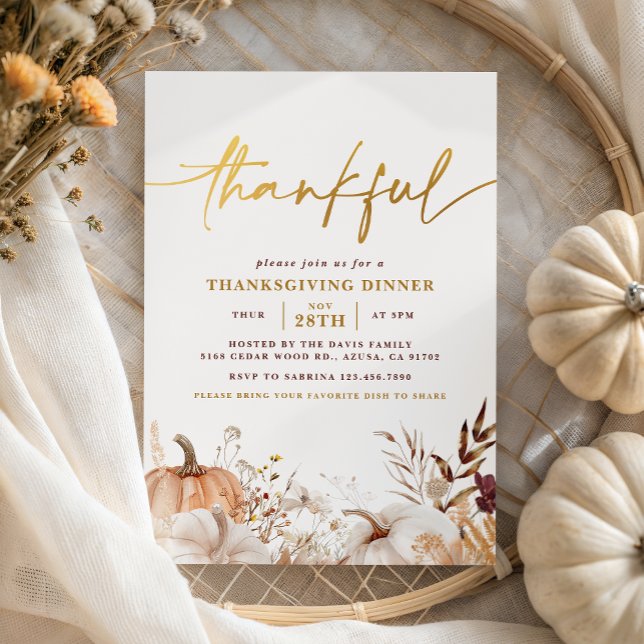 Elegant Guld - Thanksgiving - middag för tankfull  Inbjudningar (Skapare uppladdad)