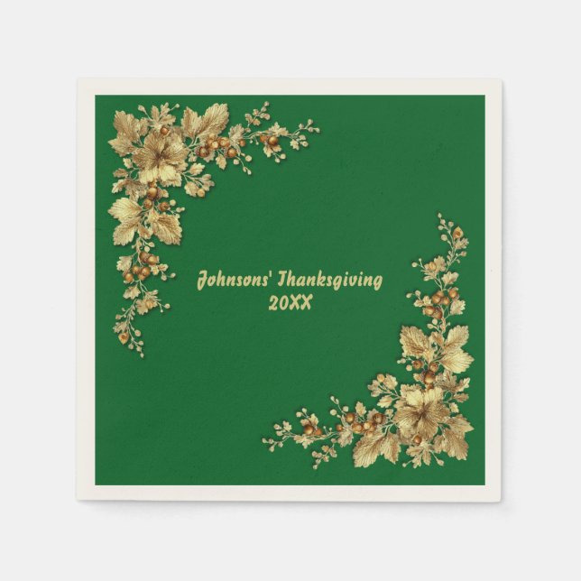 Elegant Guld Thanksgiving Pappersservett (Framsidan)