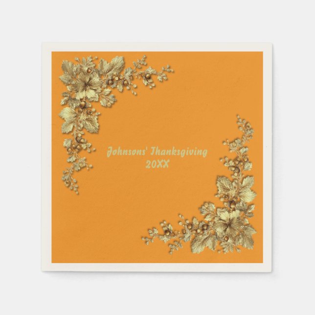 Elegant Guld Thanksgiving Pappersservett (Framsidan)