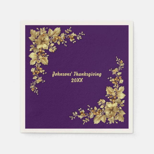 Elegant Guld Thanksgiving Pappersservett (Framsidan)