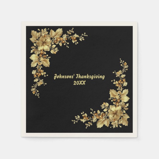 Elegant Guld Thanksgiving Pappersservett (Framsidan)