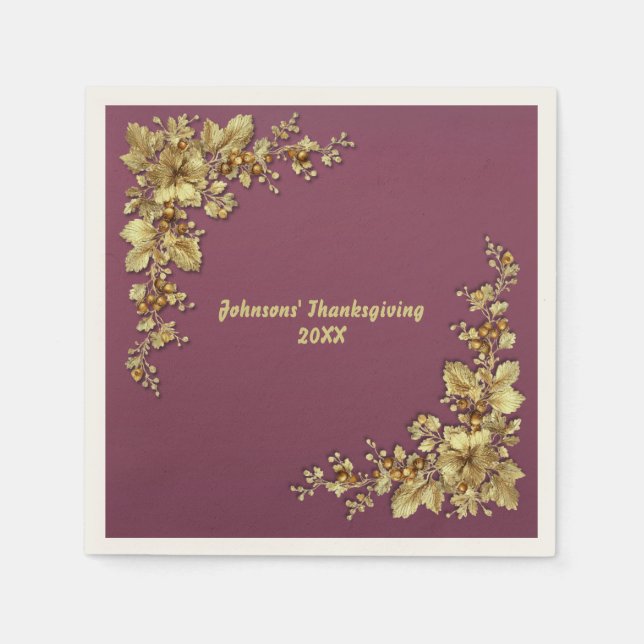 Elegant Guld Thanksgiving Pappersservett (Framsidan)