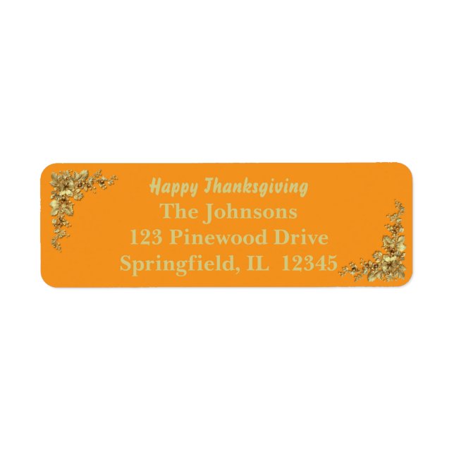 Elegant Guld Thanksgiving Returadress Etikett (Framsidan)