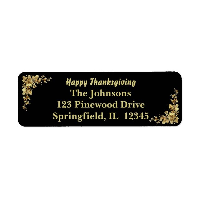 Elegant Guld Thanksgiving Returadress Etikett (Framsidan)