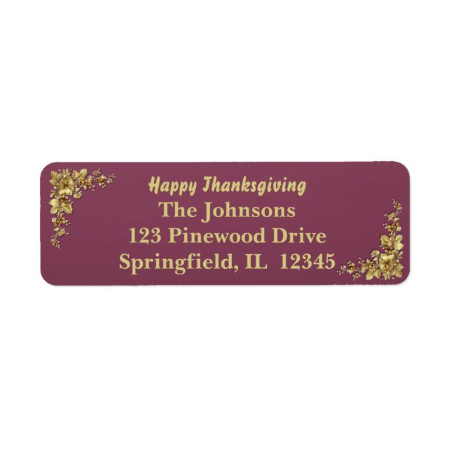 Elegant Guld Thanksgiving Returadress Etikett (Framsidan)