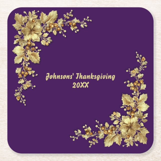 Elegant Guld Thanksgiving Underlägg Papper Kvadrat (Framsidan)