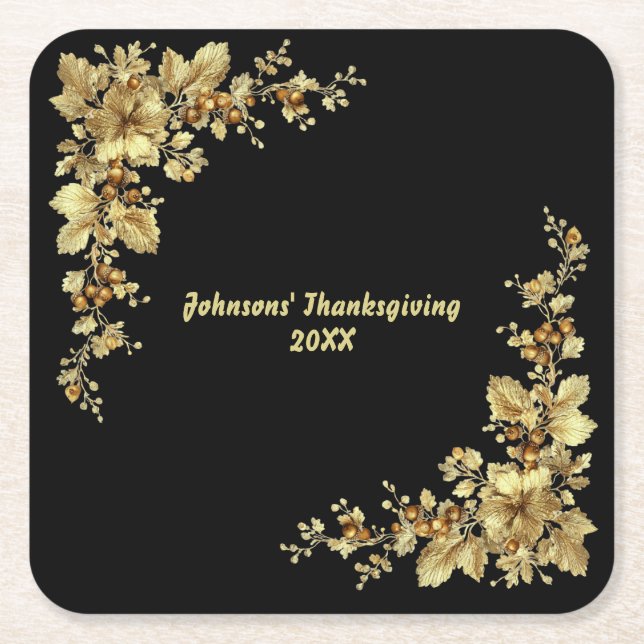 Elegant Guld Thanksgiving Underlägg Papper Kvadrat (Framsidan)
