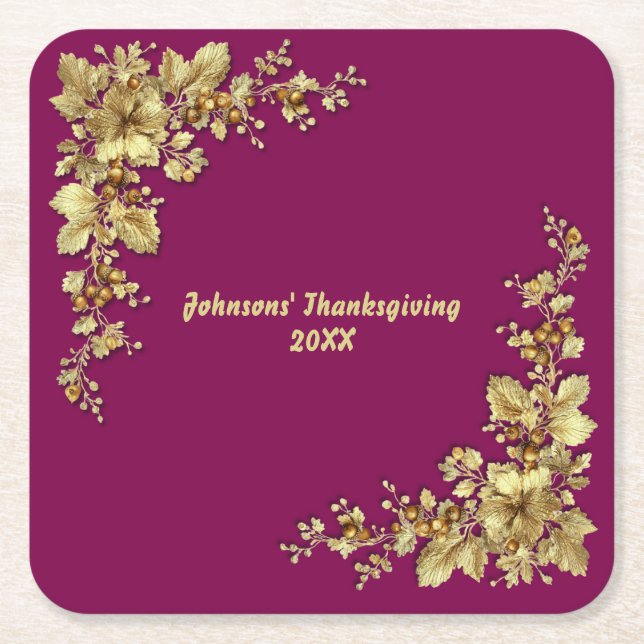 Elegant Guld Thanksgiving Underlägg Papper Kvadrat (Framsidan)