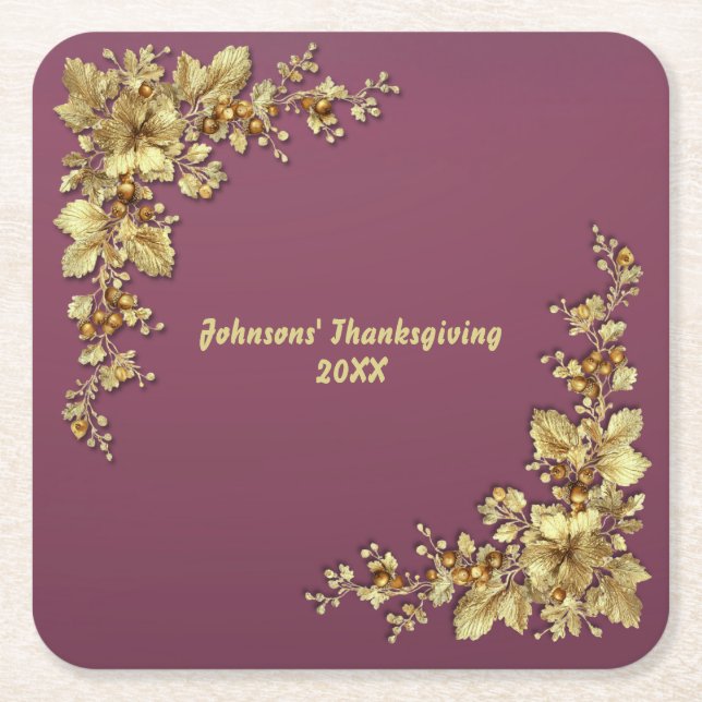 Elegant Guld Thanksgiving Underlägg Papper Kvadrat (Framsidan)