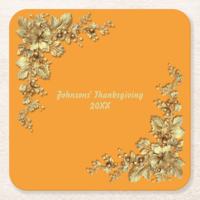 Elegant Guld Thanksgiving Underlägg Papper Kvadrat (Framsidan)