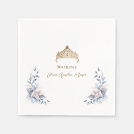Elegant Guld Tiara Blue Blommigt Quinceañera Pappersservett