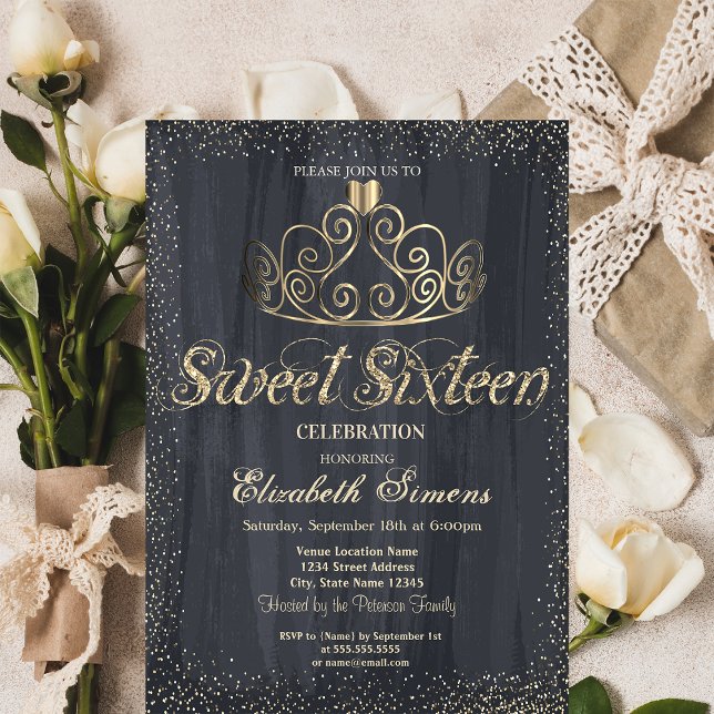 Elegant Guld Tiara Confetti Princess Sweet 16 Inbjudningar (Skapare uppladdad)