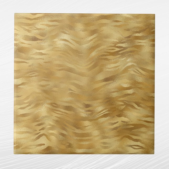 Elegant Guld Tiger Animal Print Kakelplatta (Skapare uppladdad)