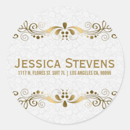 Elegant Guld Tones Blommigt Snöre med vita skador Runt Klistermärke