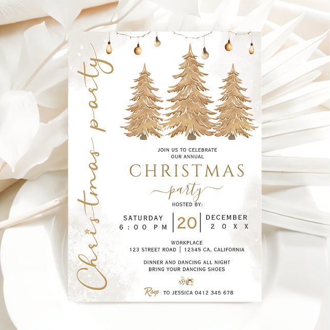 Elegant Guld Träd jul Party vid Glitter Inbjudningar (Skapare uppladdad)