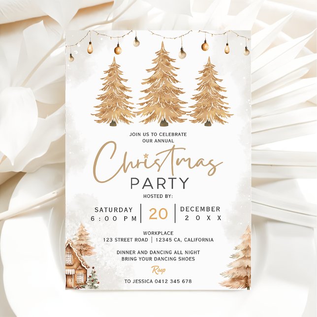 Elegant Guld Träd jul Party vid Glitter Inbjudningar (Skapare uppladdad)
