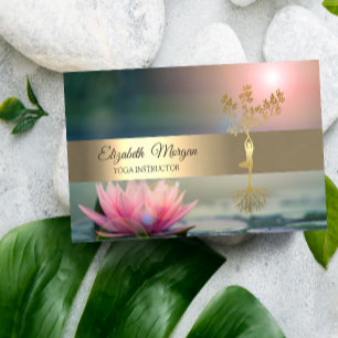 Elegant Guld Träd Lotus Yoga Visitkort