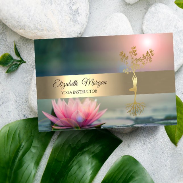 Elegant Guld Träd Lotus Yoga Visitkort (Skapare uppladdad)