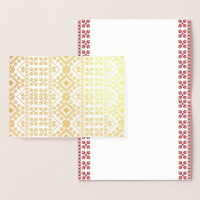 Elegant Guld Traditional Nordic Fair Isle Mönster Folierat Kort (Display)