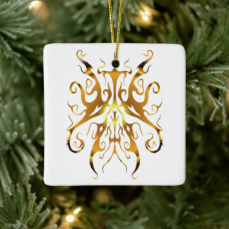 Elegant Guld Tribalmask Abstrakt Design Julgransprydnad Keramik
