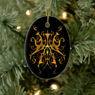 Elegant Guld Tribalmask Abstrakt Design Julgransprydnad Keramik