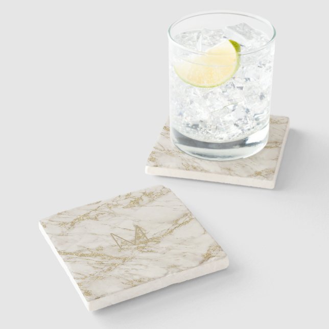Elegant Guld Trim Marble Monogram Stenunderlägg (Sidan)