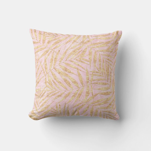 Elegant Guld Tropical Handflatan Löv Rosa Design Kudde (Framsida)