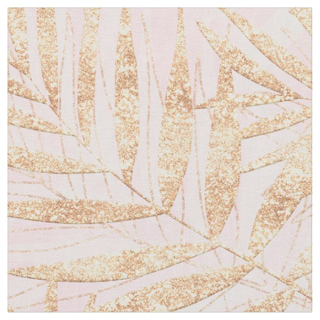 Elegant Guld Tropical Handflatan Löv Rosa Design Tyg (Närbild)